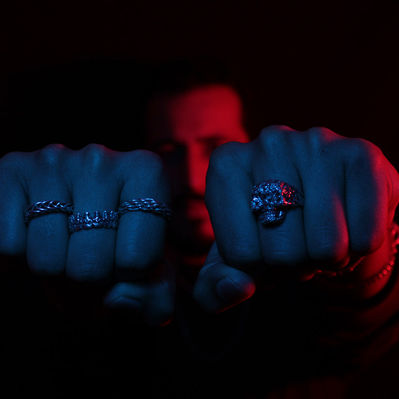 Anillo Calavera Florida - Plata 925