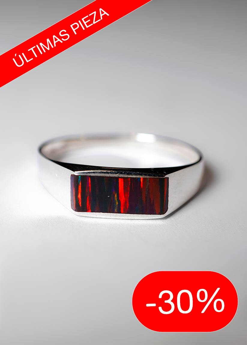 (Oferta) Anillo Trueno - Plata 925 y Piedra Natural Ópalo Fuego