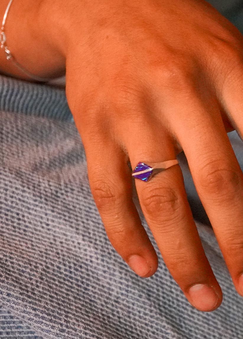 Anillo Ojo de Serpiente - Plata 925 y Piedra Natural Ópalo Morado