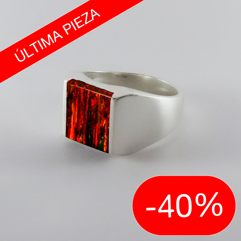 Anillo Fuego - Plata 925 y Piedra Natural de Ópalo Fuego